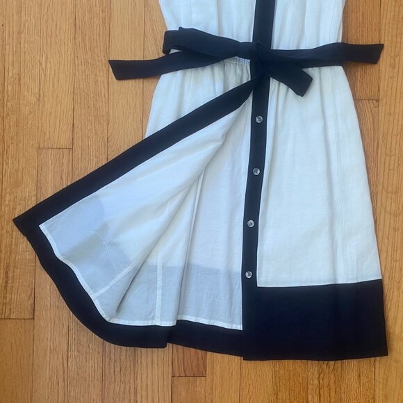 DKYNC White and Navy Blue Linen Button Down Dress - Picture 4 of 12